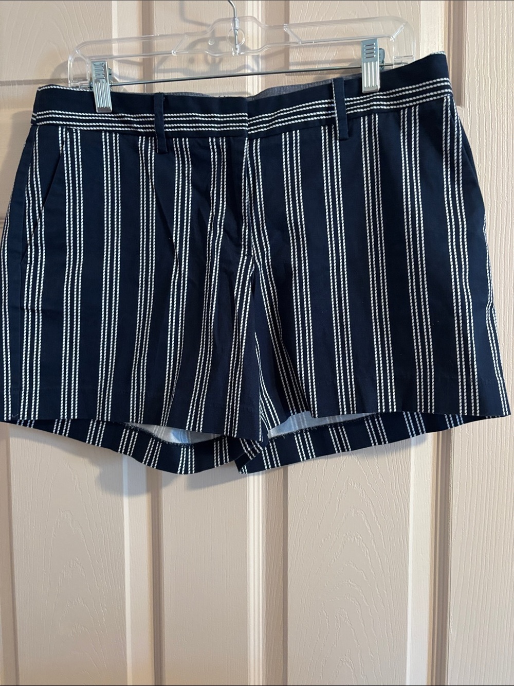 Nautica Navy and White Vertical Stripe Bermuda Shorts